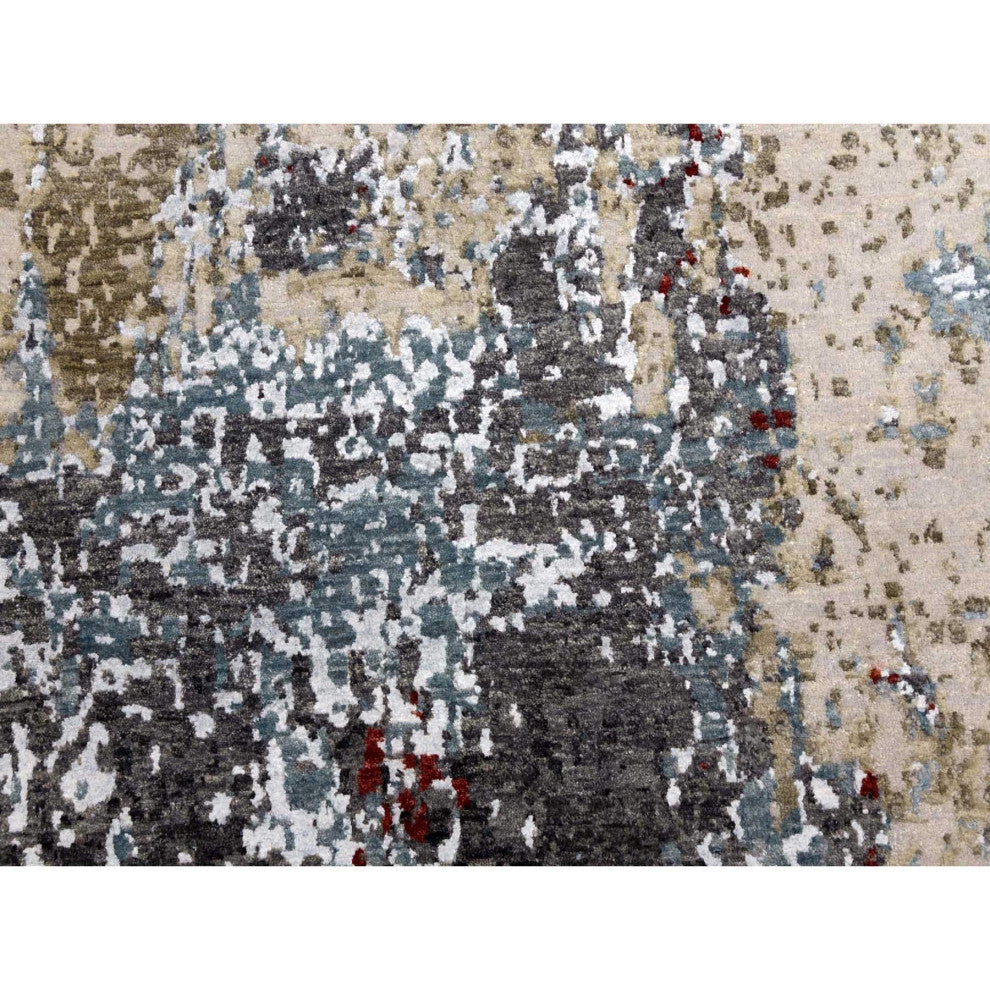 Blue Hand Knotted, Densely Woven Wool, Oversized Oriental Rug, 12'0"x15'2"
