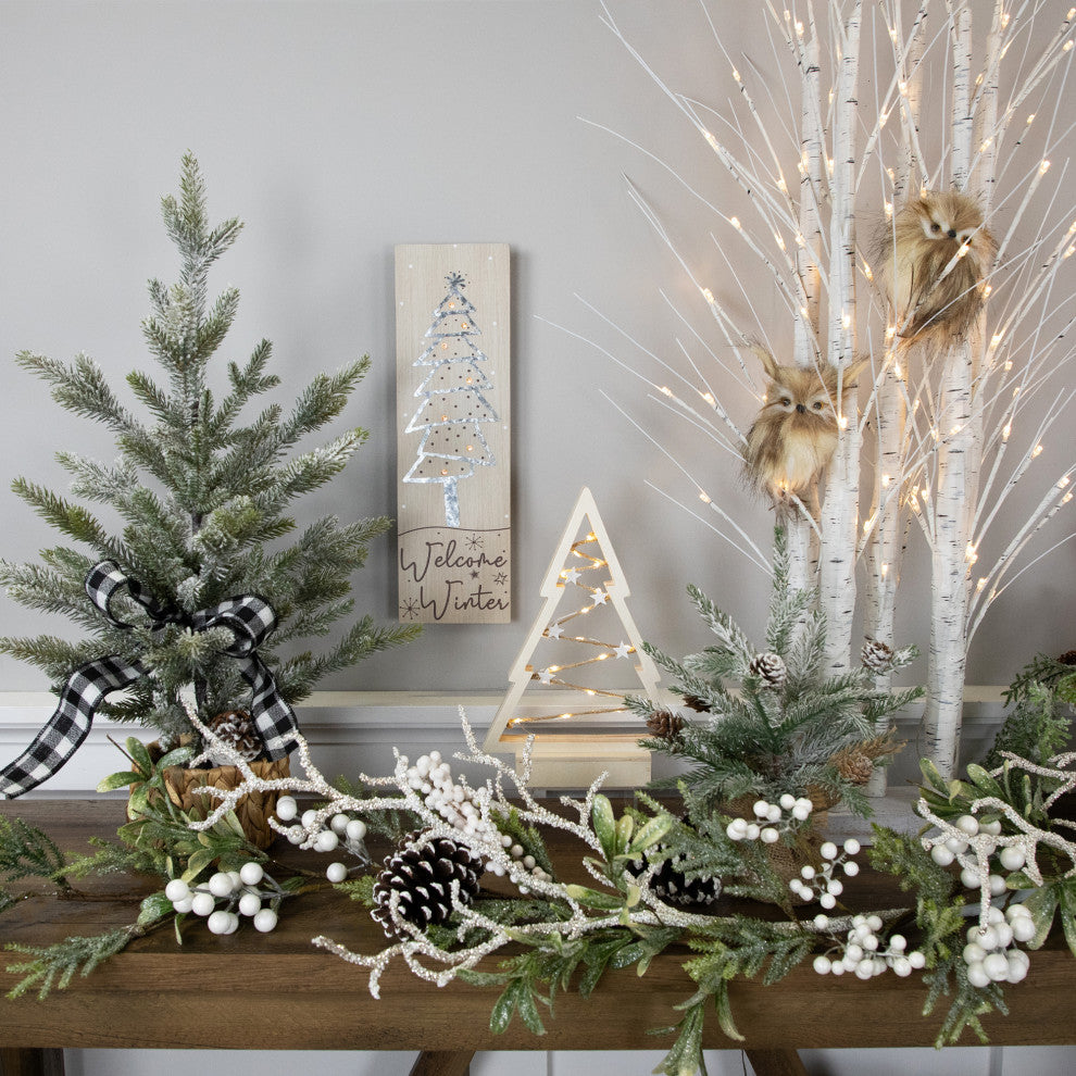 11" Lighted Wooden Christmas Tree With Stars Tabletop Decoration