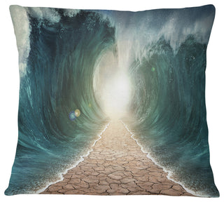 Pathway through the Parted Seas Seashore Throw Pillow, 16"x16"