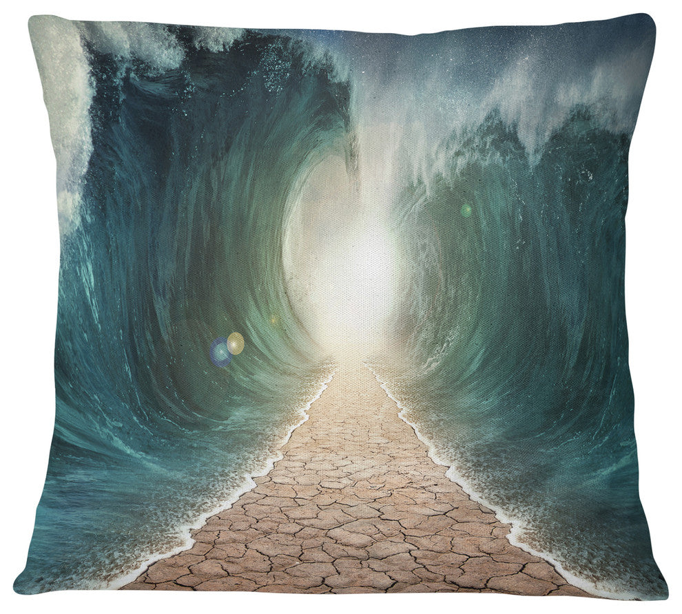 Pathway through the Parted Seas Seashore Throw Pillow, 16"x16"