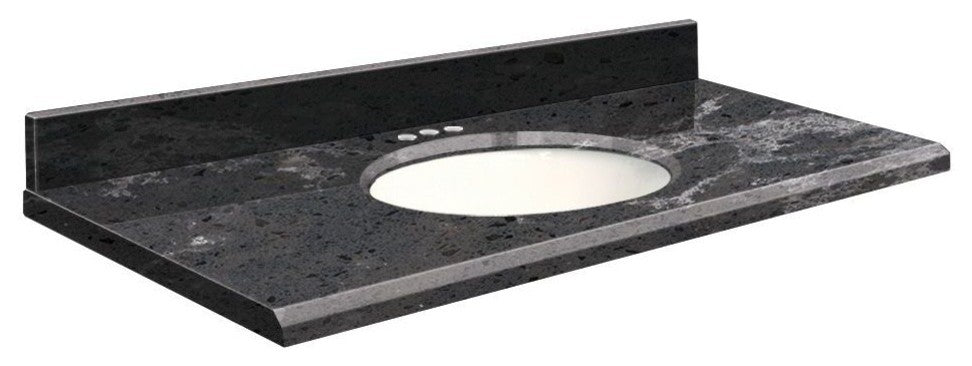 Quartz 25"x19" 1 Sink Vanity Top, White Bowl, Milky Way, 4" Centerset