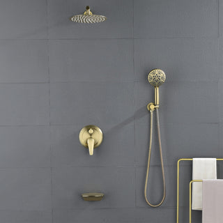 Waterfall Tub Spout Shower System, Handheld Shower Head, Brushed Gold