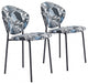 Set of Two Blue Black and White Tropical Design Dining or Side Chairs
