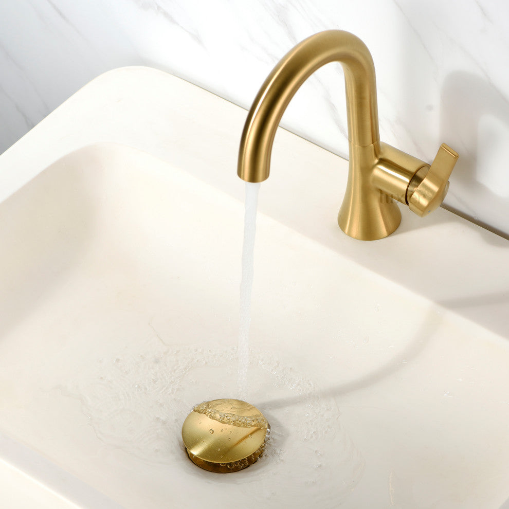 1-5/8" Push Pop-Up Drain Stopper No Overflow for Sink, Brushed Gold