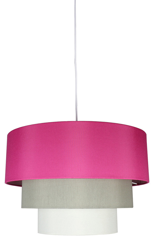 Renzo 3-tier Shade Pendant, 18"x12", Fuchsia, Moss Gray, Eggshell