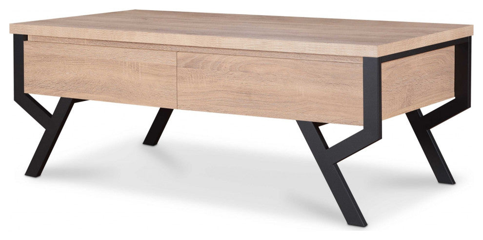 47" X 24" X 17" Natural And Black Particle Board Coffee Table