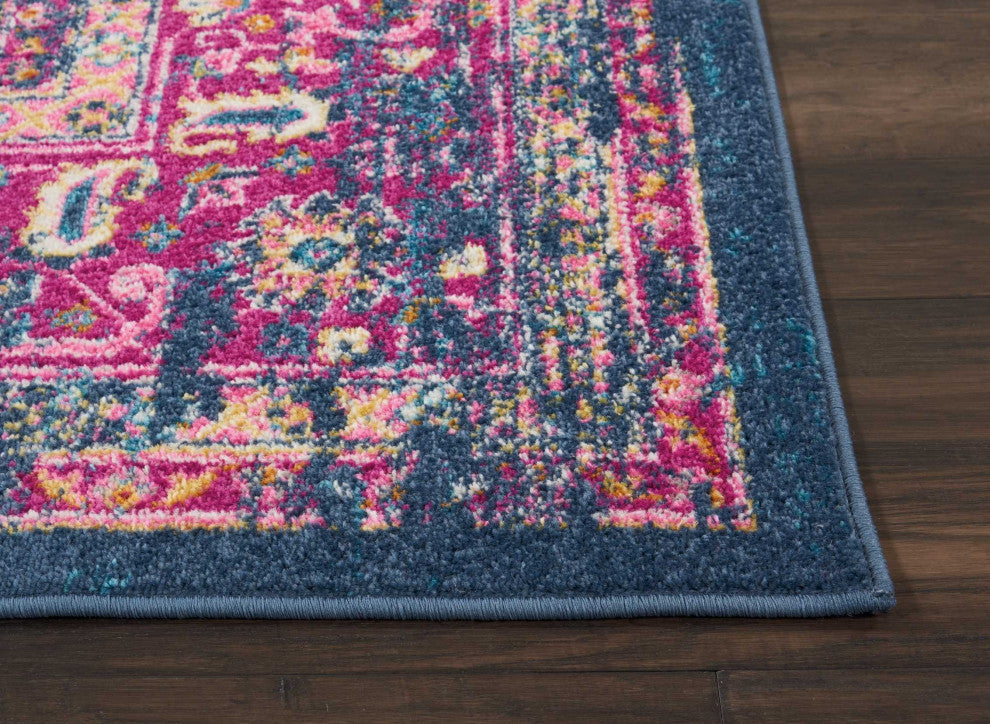 8 x 10 Blue and Pink Medallion Area Rug