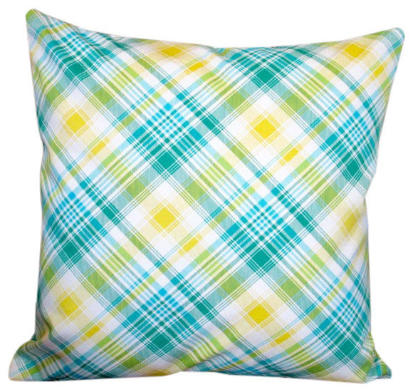 Indoor Notting Hill Plaid Tartan Pink Or Aquamarine 20x20 Throw Pillow