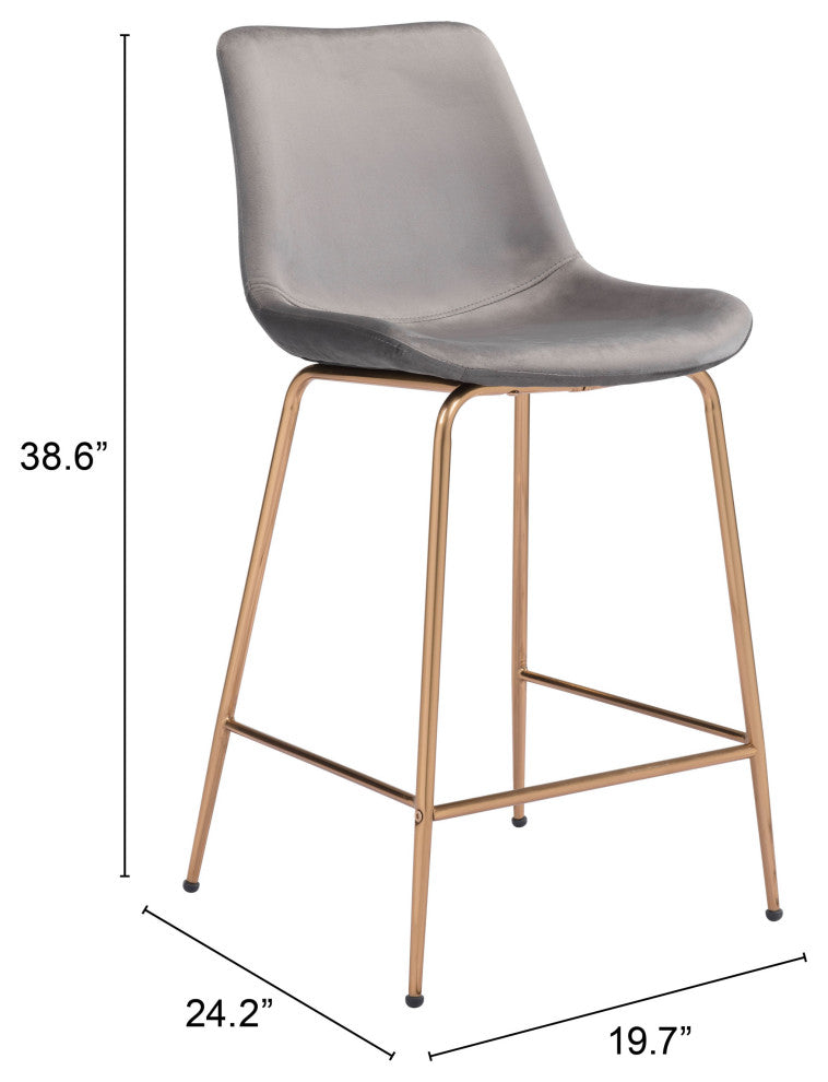 Counter Stool Chair, Steel Metal, Fabric, Gray, Gold, Kitchen Cafe Bistro