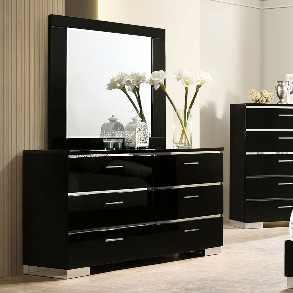 Metal and Wood Dresser with 6 Drawers, Black