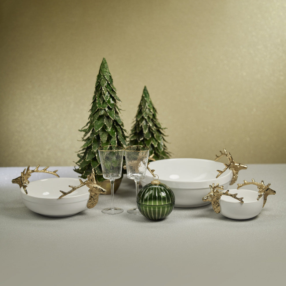 Alberg Ceramic Bowl With Gold Stagg Head Design, Medium