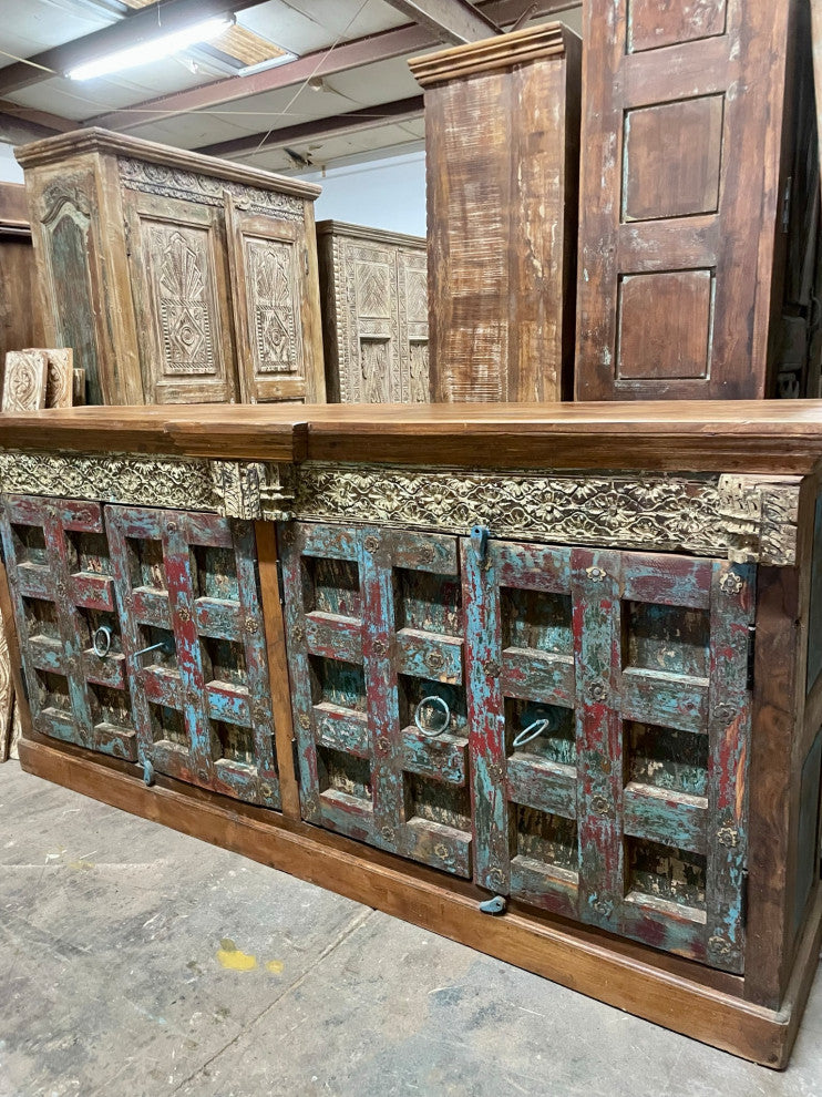 Consigned Farmhouse Buffet Cabinet Storage Sideboard Four Doors Credenza