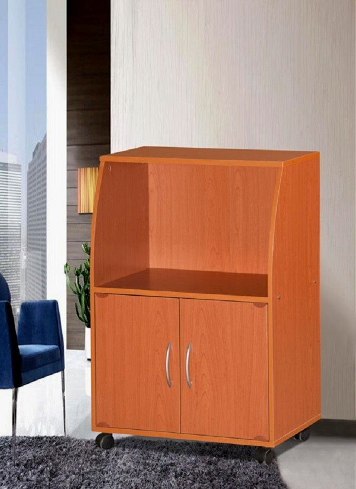 Hodedah Modern Wooden Microwave Kitchen Cart in Cherry Finish