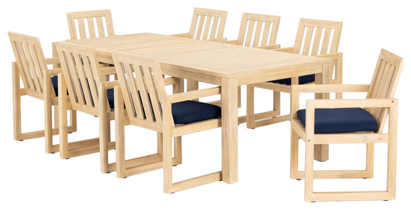 Benson 9 Piece Sunbrella Outdoor Patio Dining Set, Navy Blue