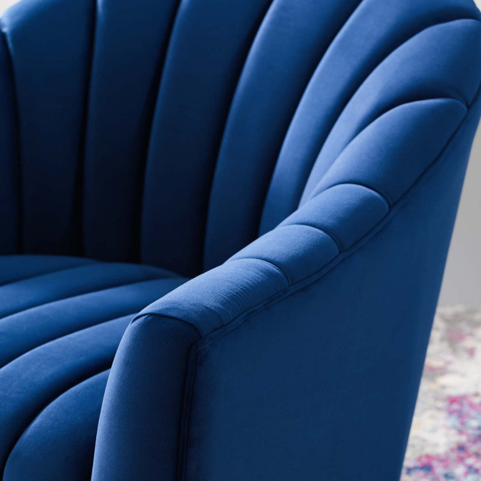 Modern Lounge Accent Side Chair, Velvet Fabric Metal Steel, Navy Blue