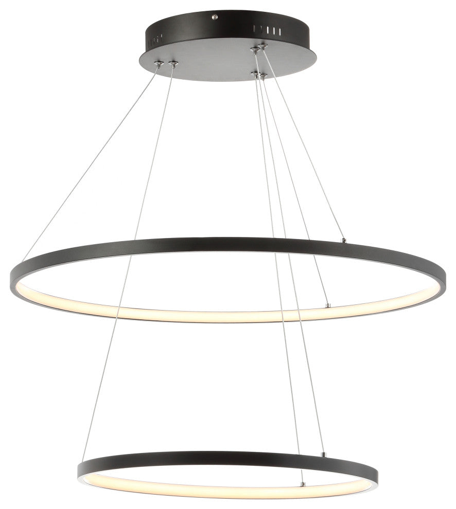 Circulo Metal Round Modern LED Pendant, Matte Black, Width: 24"