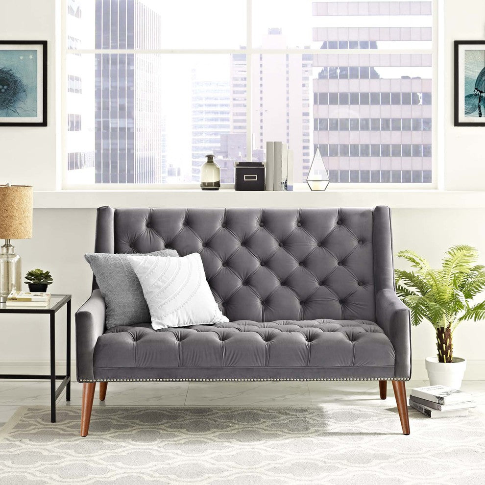 Modern Gray Peruse Velvet Loveseat