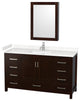 60"SGL Vanity Espresso, Carrara Cult. Marble Countertop, Sink, Med. Cabinet