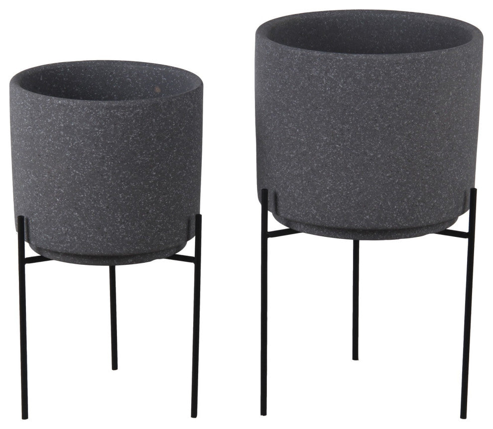 Benzara BM263149 Ceramic Planter With Speckles Pattern, 2-Piece Set, Gray