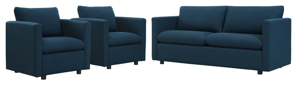 Armchair and Loveseat Sofa Set, Fabric, Navy Blue, Modern, Lounge Hospitality