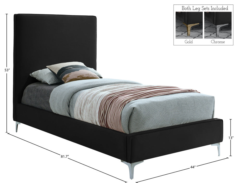 Geri Velvet Upholstered Bed, Black, Twin