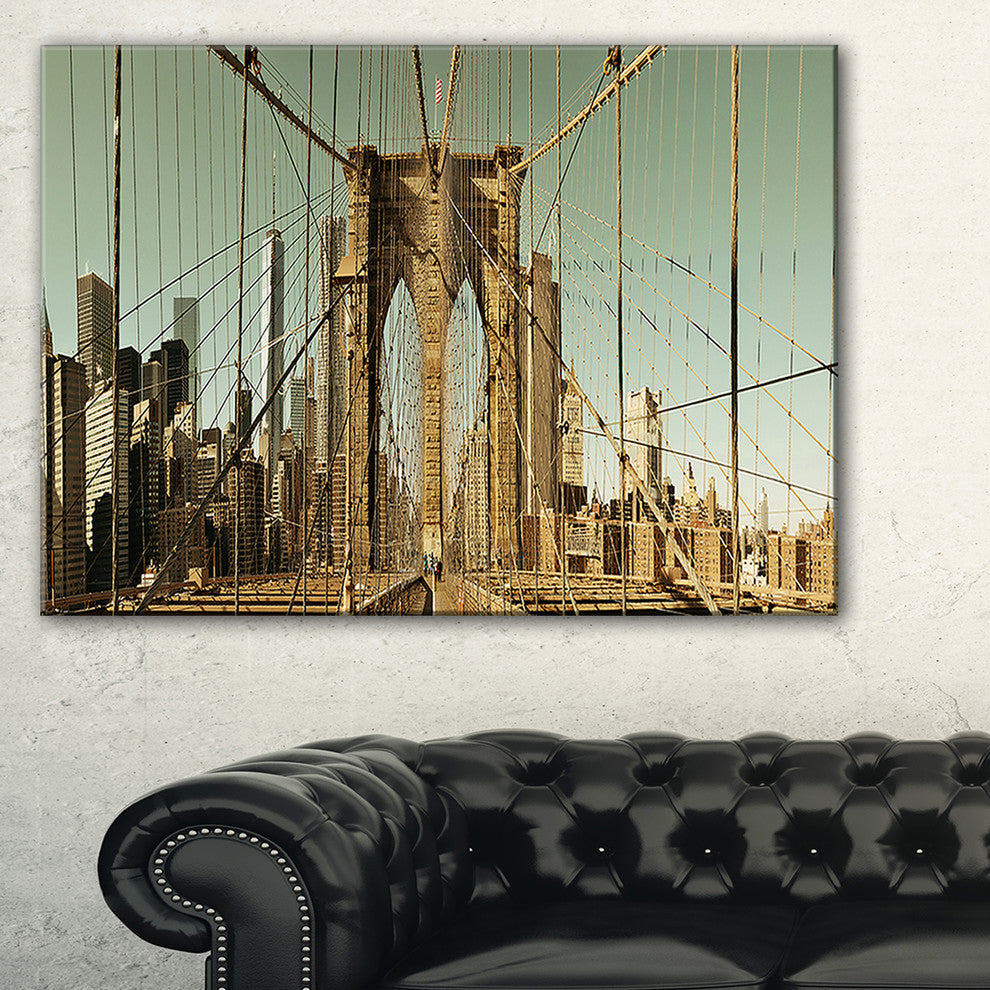 "Manhattan Bridge in New York Brown" Canvas Print60"x28", 1 Panel