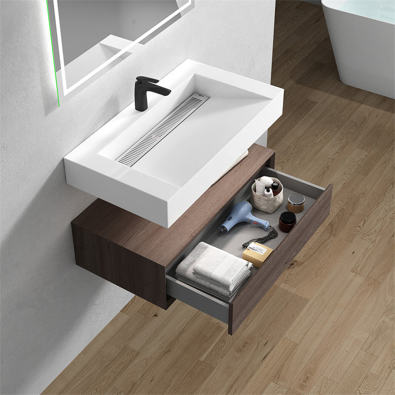 Alysa 36'' Floating Vanity, Acrylic Sink, Red Oak