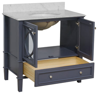 Olivia 36" Bathroom Vanity, Marine Gray, Carrara Marble
