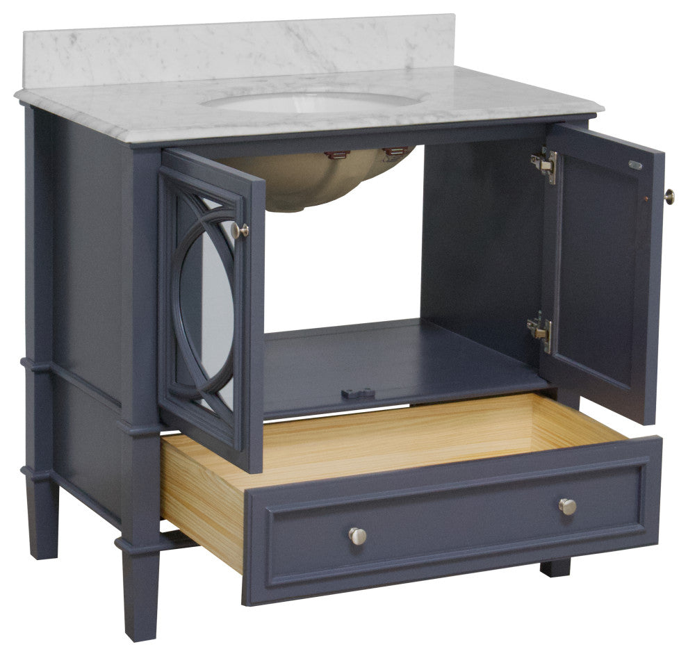 Olivia 36" Bathroom Vanity, Marine Gray, Carrara Marble