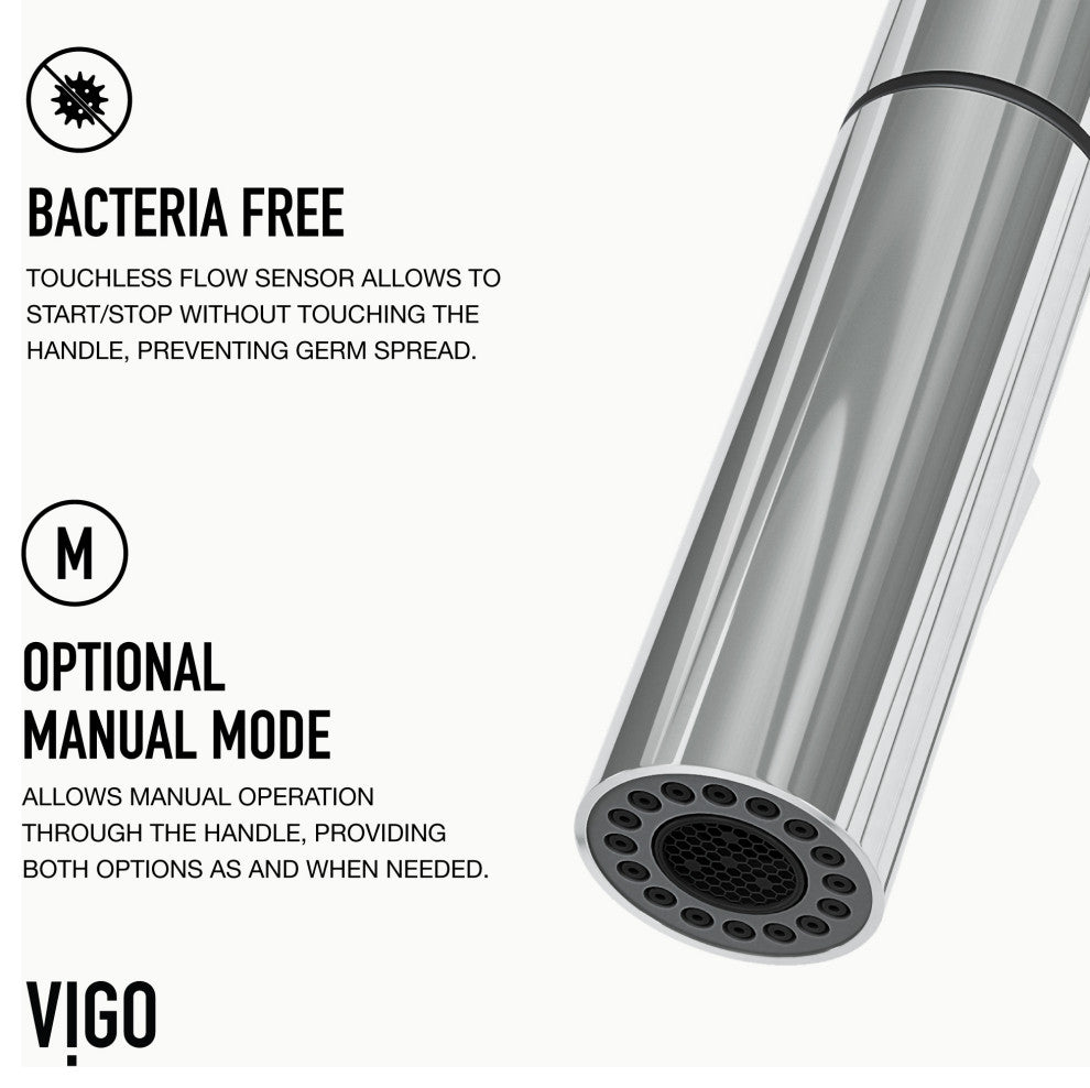 VIGO Greenwich 18" H Single Handle Pull-Down Sprayer Kitchen Faucet, Chrome, Touchless, Without Extras