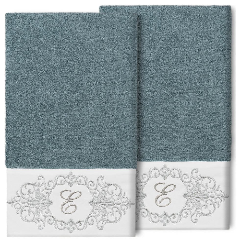 Linum Home Turkish Cotton Monica 2-Piece Embellished Bath Towel Set, Teal