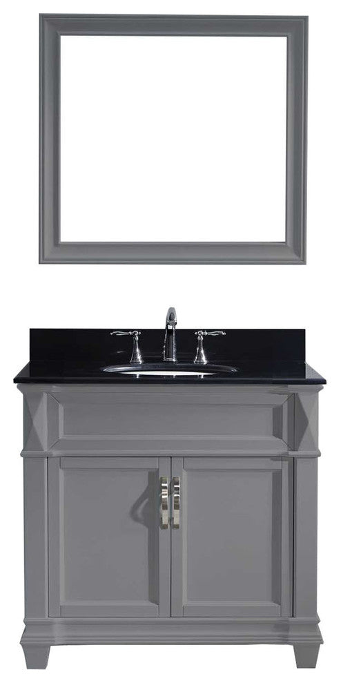 Virtu Victoria 36" Single Bathroom Vanity, Gray With Faucet and Mirror
