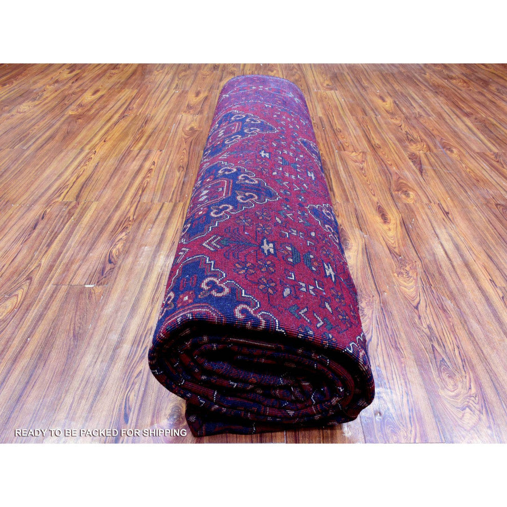 Red, Afghan Khamyab, Organic Wool Hand Knotted Oversized Rug, 9'10"x16'0"