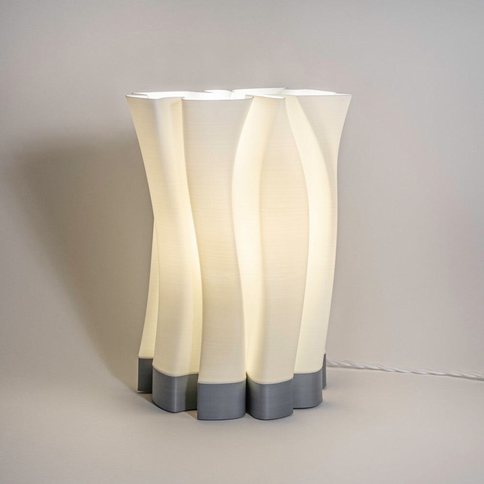 Flame 13.5" Bohemian Plant-Based PLA Dimmable LED Table Lamp, White/Gray