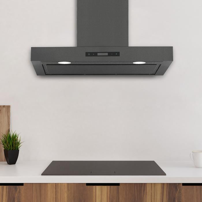 30" Convertible Wall Mount Rectangular Style Range Hood, Black Stainless Steel