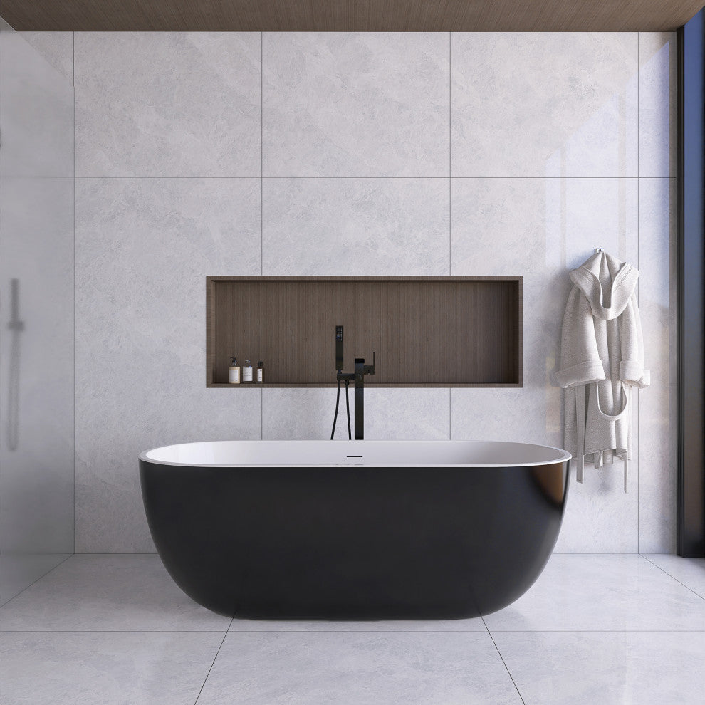 Acrylic Roll-Top Freestanding Flatbottom Soaking Bathtub, Black, 65"30"