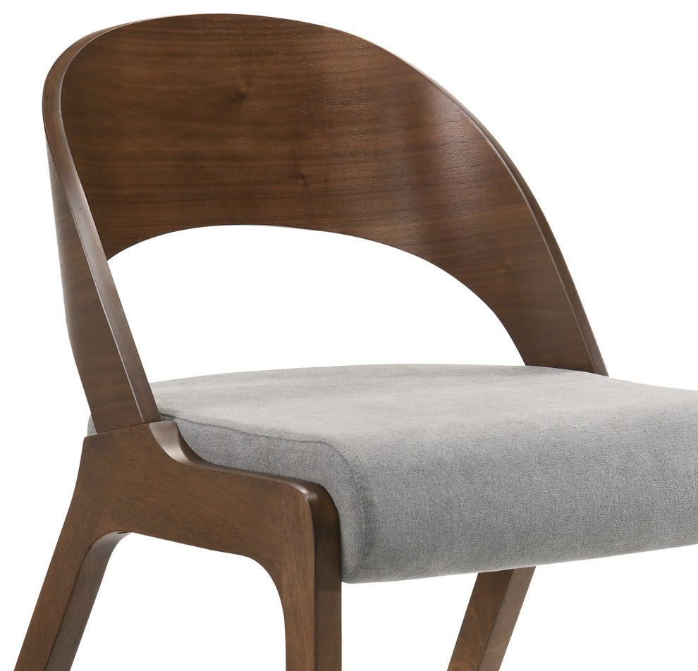 Polly Dining Accent Chairs, Walnut Finish and Gray Fabric, Set of 2