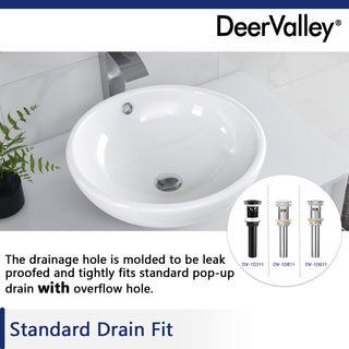 White Ceramic Circular Bathroom Vessel Bathroom Above Counter Sink With Overflow