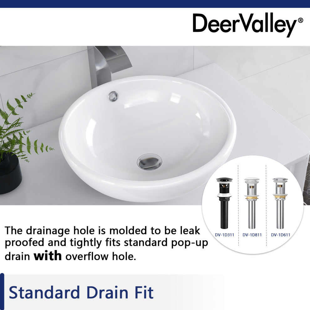 White Ceramic Circular Bathroom Vessel Bathroom Above Counter Sink With Overflow