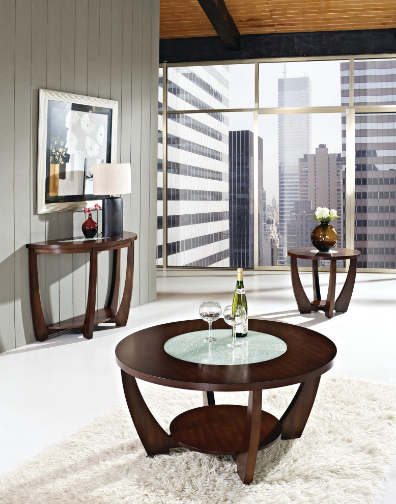 Rafael End Table in Cherry Finished Wood with Glass inlay