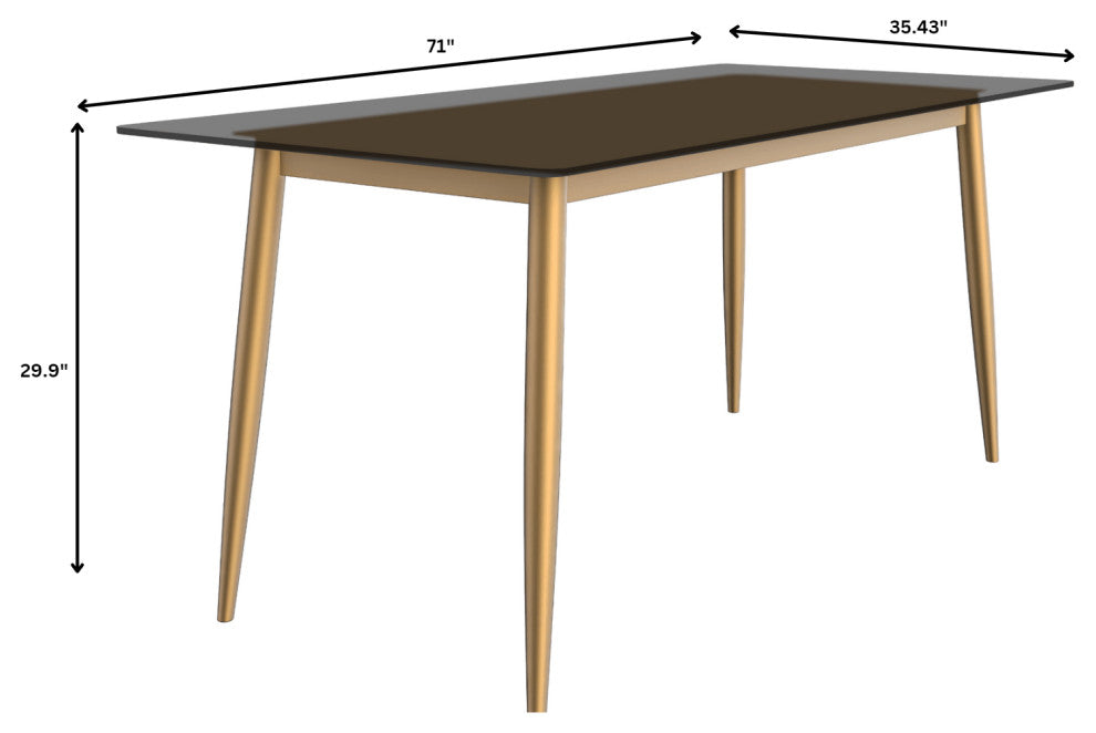 Zayle Dining Table with Rectangular Tabletop in Steel, Clear, 71" Wide