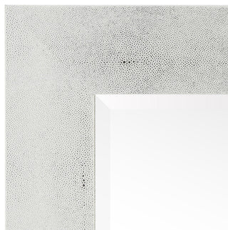 Beveled Wall Mirror,Silver on White Metallic Shagreen Leather Framed Mirror