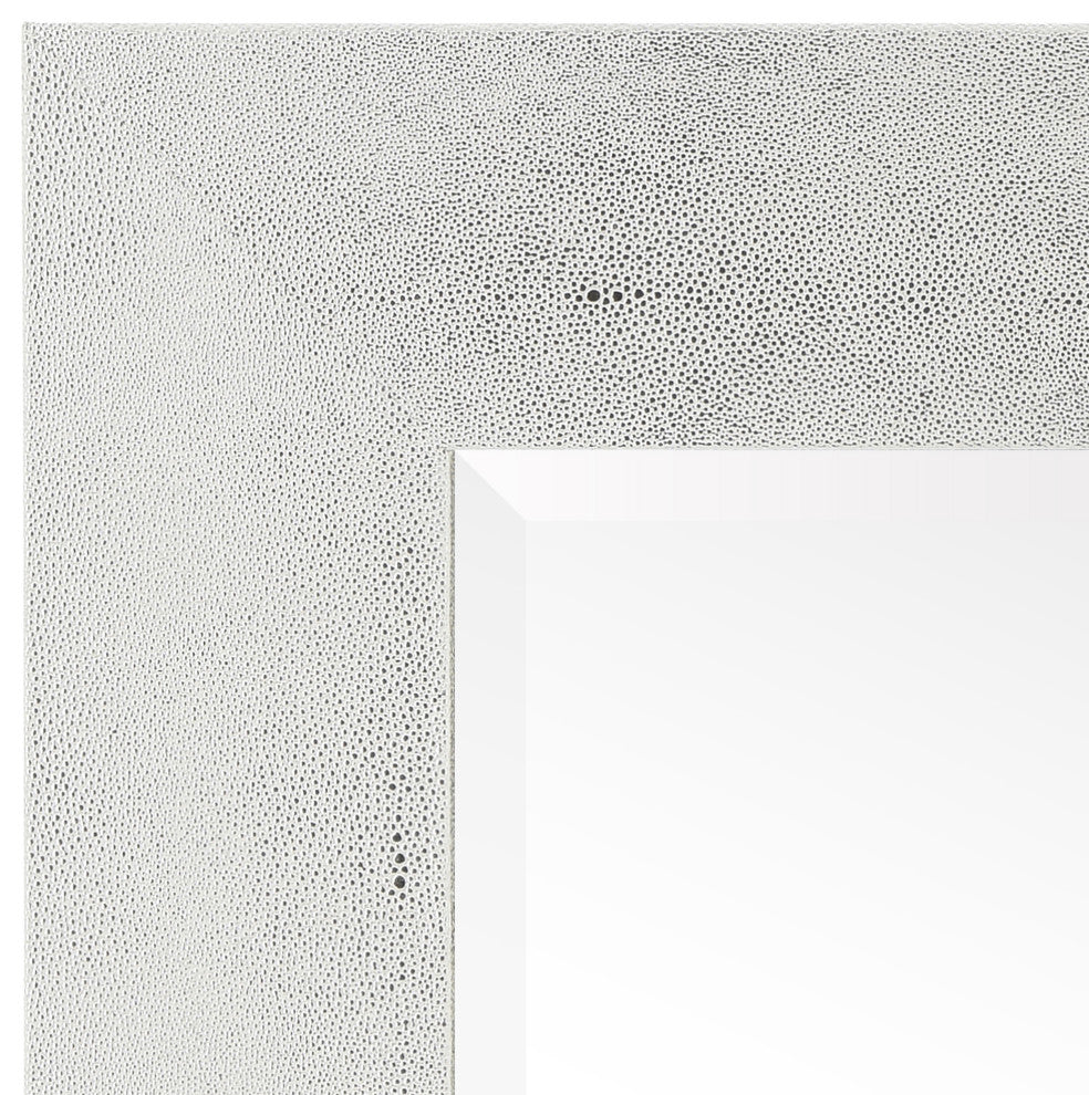 Beveled Wall Mirror,Silver on White Metallic Shagreen Leather Framed Mirror