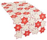 Candy Cane Poinsettia Embroidered Cutwork Christmas Table Runner, 16''x36''