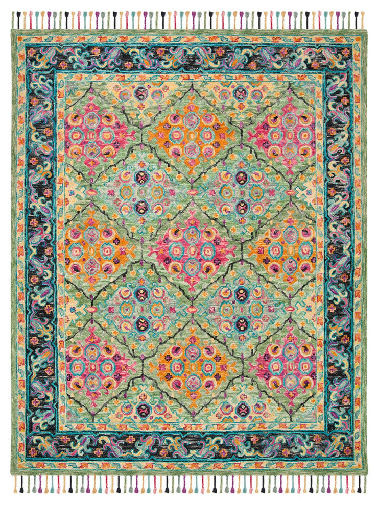 Safavieh Aspen Apn114Y Bohemian Rug, Light Green/Black, 7'0"x7'0" Square