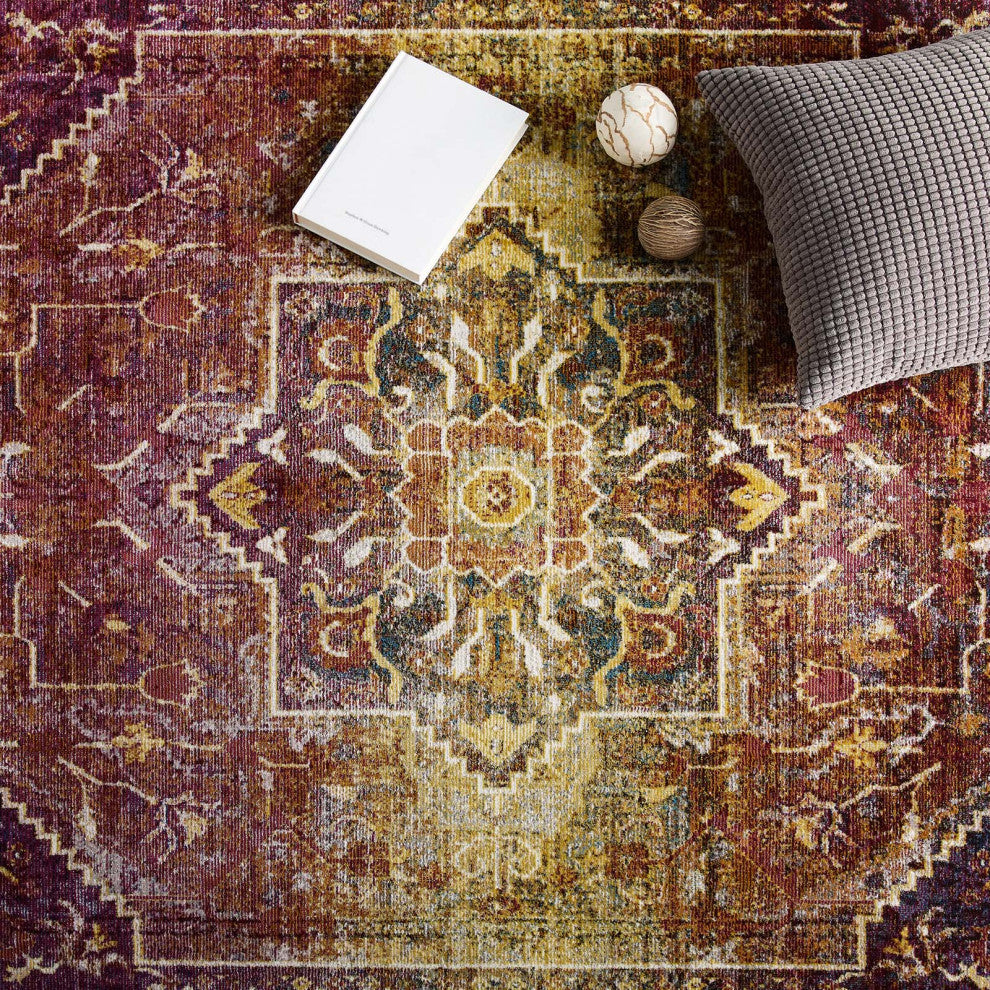 Kaede Transitional Distressed Vintage Floral Persian Medallion 4x6 Area Rug