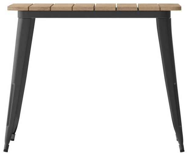 Declan Commercial Indoor/Outdoor Dining Table with Umbrella Hole, 36" Square, Brown/Black