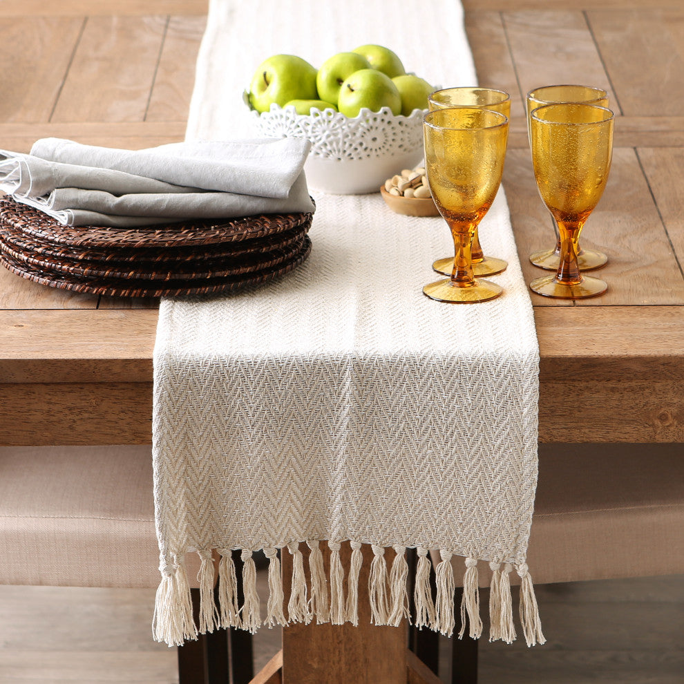 Off-White Chevron Handloom Table Runner 15x72