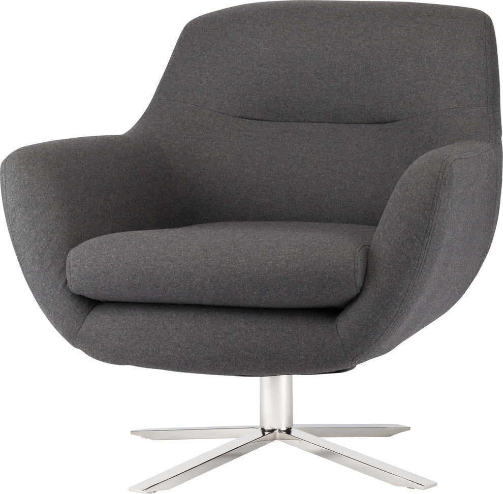 Greta Occassional Chair in Dark Grey Wool and Polished Stainless Base by Nuevo