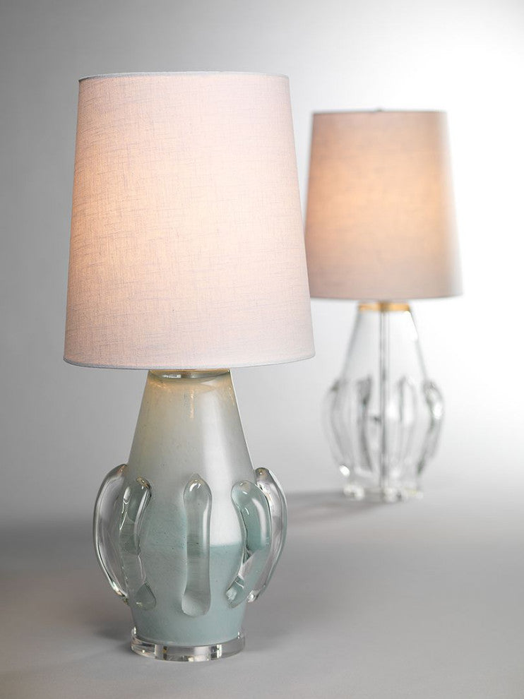 Pale Blue Art Glass Abstract Tapered Table Lamp 27in Modern Slim Vertical Ribbon